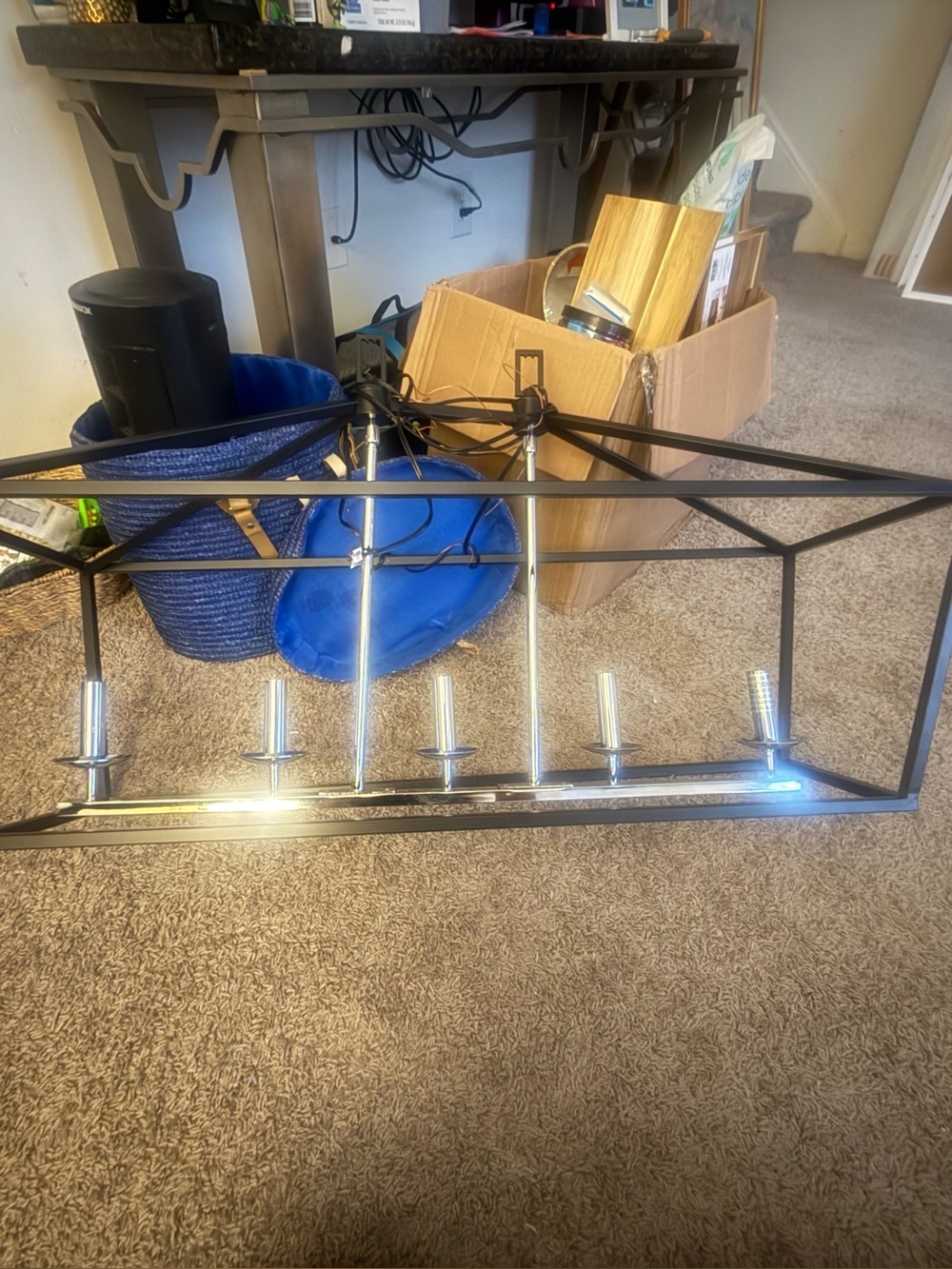 Modern Black Metal Linear Chandelier - 6-Light